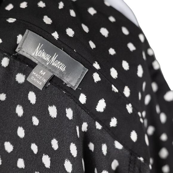 NEIMAN Marcus Sheer Black Cream Spotted Long Sleeve Blouse, Size Medium - Picture 8 of 8